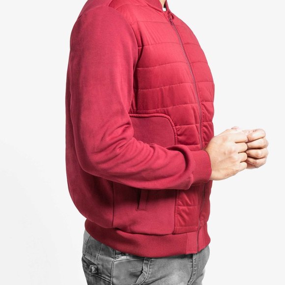 OLGYN Men’s Quilted Knitted Red Bomber Jacket - Picture 3 of 4